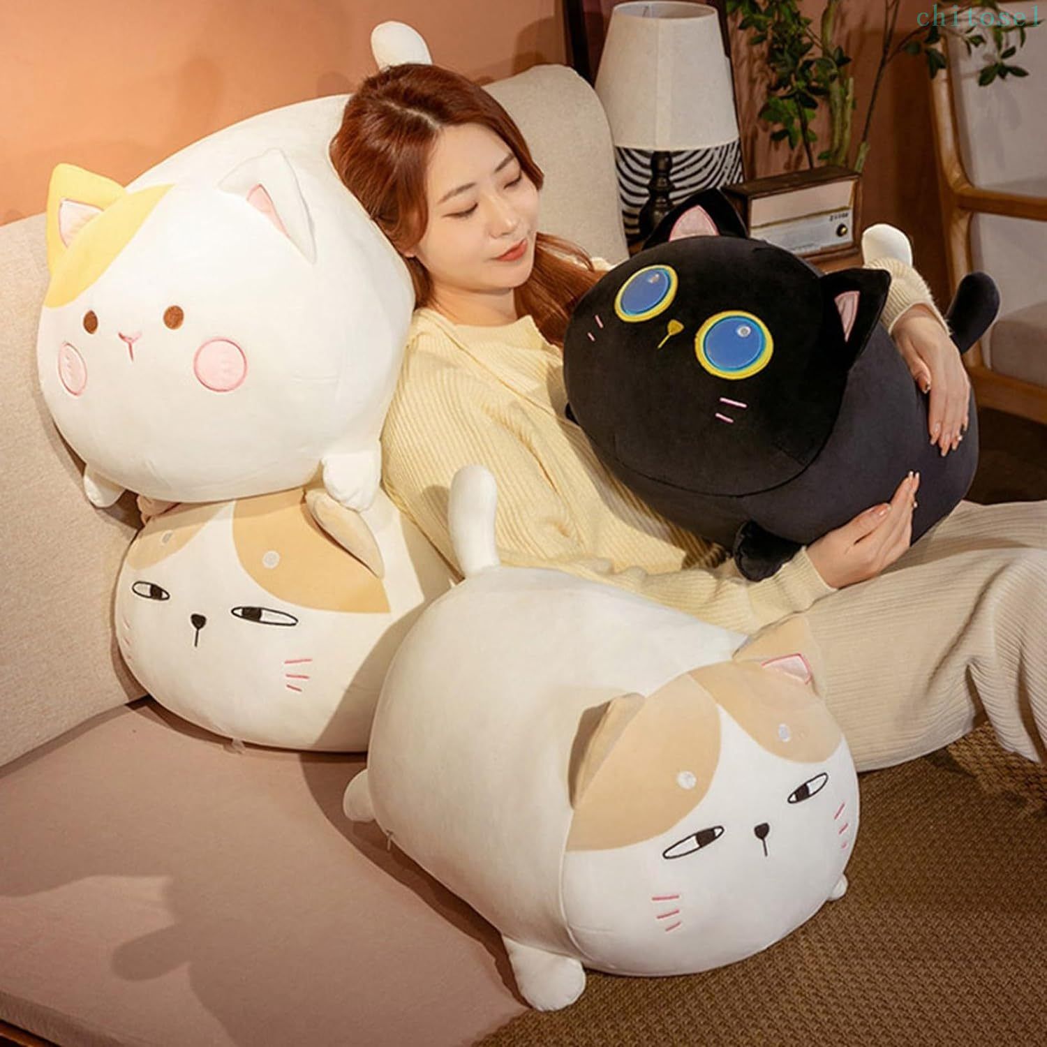期間限定5%クーポン 抱き枕 ソファ 子供 ねこ ぬいぐるみ クッション ふわふわ もちもち もふもふ 動物 おもちゃ 癒しグッズ スーパソフト 洗える 丸っこい ねこぬいぐるみ お昼寝クッション インテリア ねむねむ 彼女 chitose1 [2]