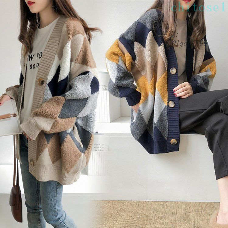 2023 カーディガン レディース ゆったり 秋冬 ロング セーター 秋 冬 柄 春 秋物 羽織り ロングカーディ 長袖トップス 通学 ニットカーディガン 前開き 通勤 30代 40代 50代 アウター 大きめ かわいい