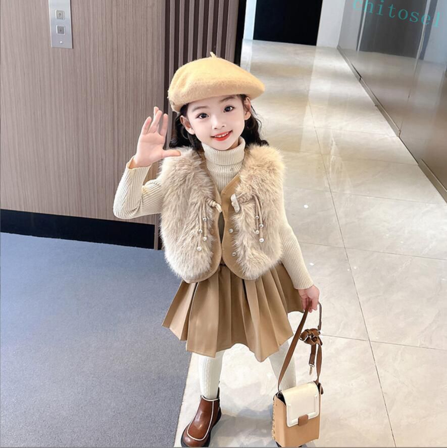 フォーマル ベビー キッズ フェイクファー ジュニア 子供服 洋服 イベント 長袖 秋冬 シンプル 上着 80cm~140cm 入園 ゆったり キッズファッション 暖かい 女の子 キッズ服 3点セット ス 可愛い 子ども服 保温 アウター 韓国風 kids 女児 子供用