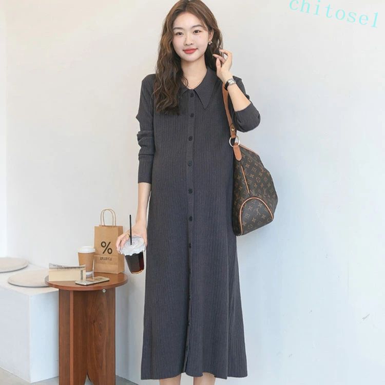 ロングワンピース 春 服装 ボタン リブ マタニティ カジュアルワンピ 妊婦服 マタニティー オフィス ワンピース ロング 大きいサイズ 秋冬 冬 ニット 授乳服 授乳ワンピ 体型カバー 産前産後 襟付き フォーマル シンプル 秋 前開き 長袖 母親 秋冬