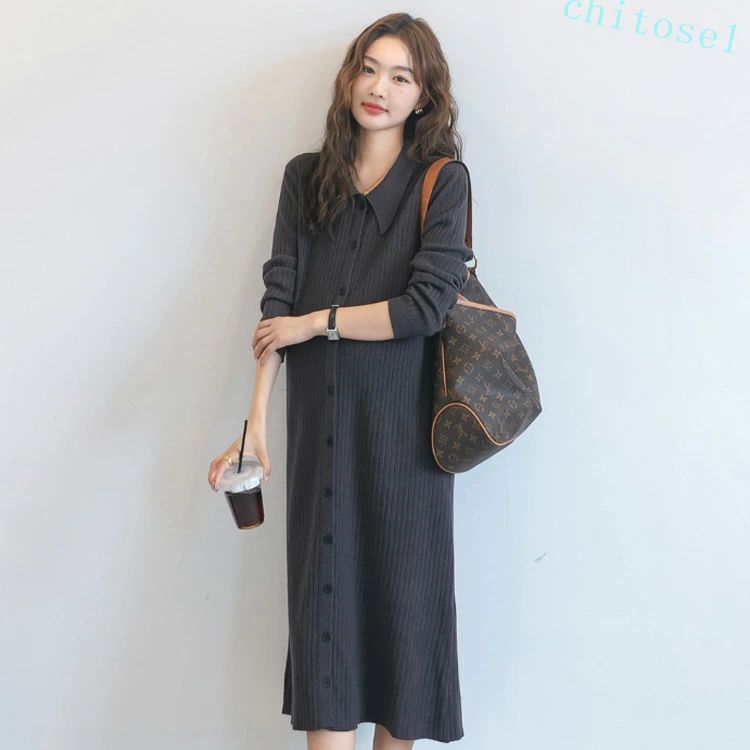 ロングワンピース 春 服装 ボタン リブ マタニティ カジュアルワンピ 妊婦服 マタニティー オフィス ワンピース ロング 大きいサイズ 秋冬 冬 ニット 授乳服 授乳ワンピ 体型カバー 産前産後 襟付き フォーマル シンプル 秋 前開き 長袖 母親 秋冬