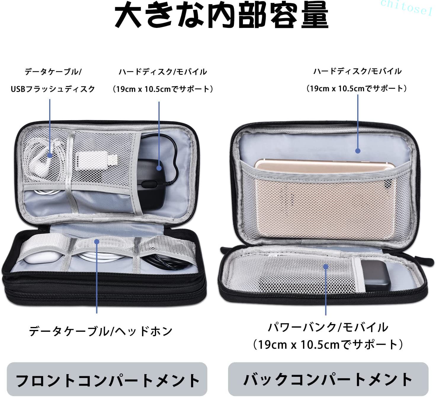 期間限定5%クーポン マウス収納バッグ ケーブル収納ポーチ ガジェットポーチ 3層タイプ トラベルポーチ 充電器 充電ケーブル イヤホーンコード SDカード USBメモリ PC小物入れポーチ 大容量 旅行 出張 chitose1-10042954 激安ショップ チトセ サンプル画像2