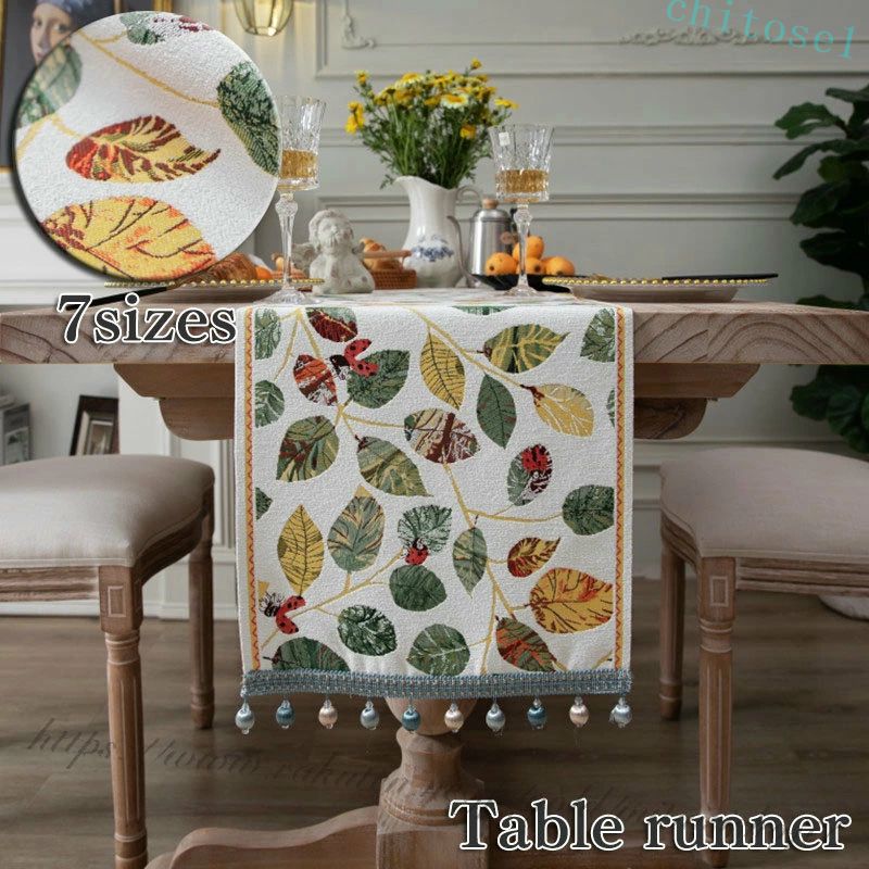 Table Runners - 期間限定5%クーポン テーブル マット テーブルランナー テーブルクロス 食卓ランナー 7サイズ 葉柄 リバーシブル 布 クロス テーブルセンター ランナー センタークロス 北欧 モダン 和風柄 ランチョン センター タッセル chitose1