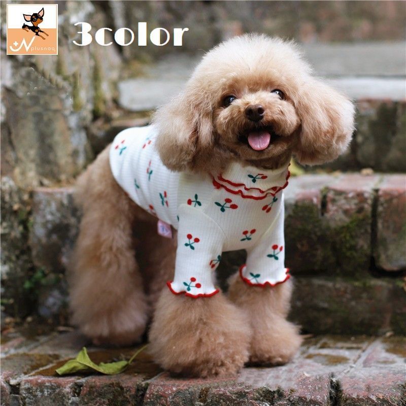 期間限定5%クーポン 送料無料 ドッグウェア ペットウェア カットソー 犬の服 犬服 洋服 ペット用品 小型犬 半袖 サクランボ柄 襟付き リブ メロウフリル お散歩 お出かけ おしゃれ かわいい いぬ 猫の服 ねこ