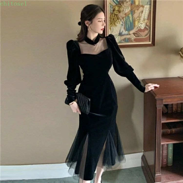 Room Wear - 期間限定5%クーポン タイトワンピース ドレスワンピース マーメイドスカート 姫系 韓国 風 インポート きれいめ セクシー Vネック タイト 切り替え 着痩せ お呼ばれ ミディアム丈 パーティドレス 上品 通勤 エレガント chitose1