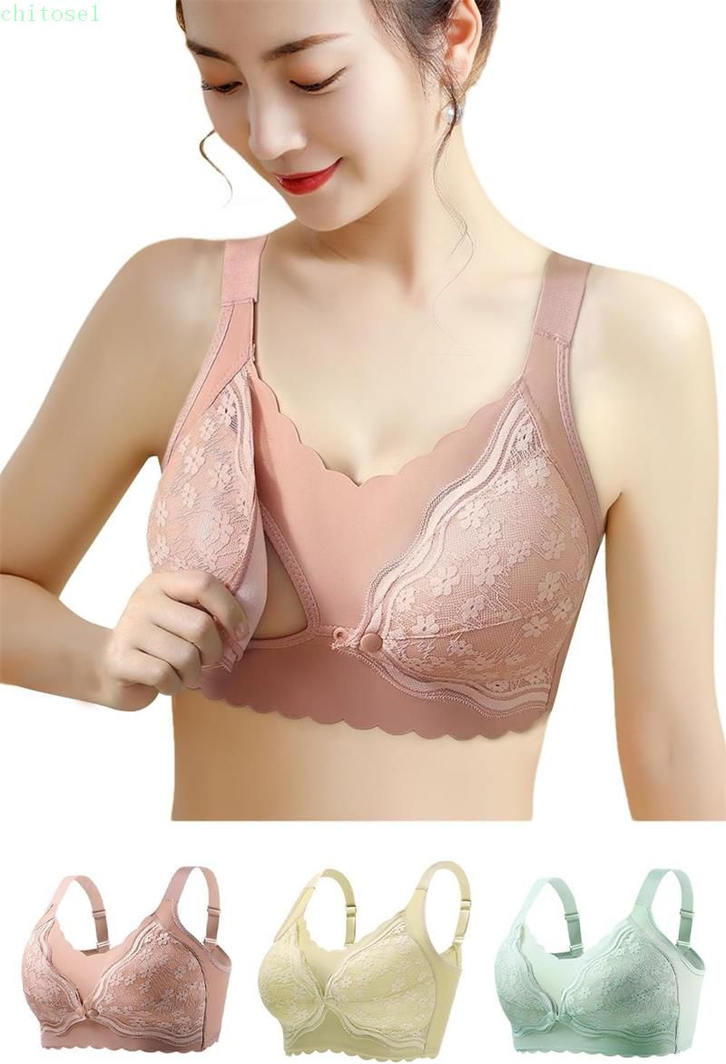 授乳ブラ 前開きブラジャー マタニティブラ ノンワイヤー 授乳ブラジャー 綿 ウィンドオープン 卒乳後も使える産前 産後 通気性 柔らか 垂れない チクチクしないストレッチレース 着脱簡単 授乳ブラ 大きいサイズ