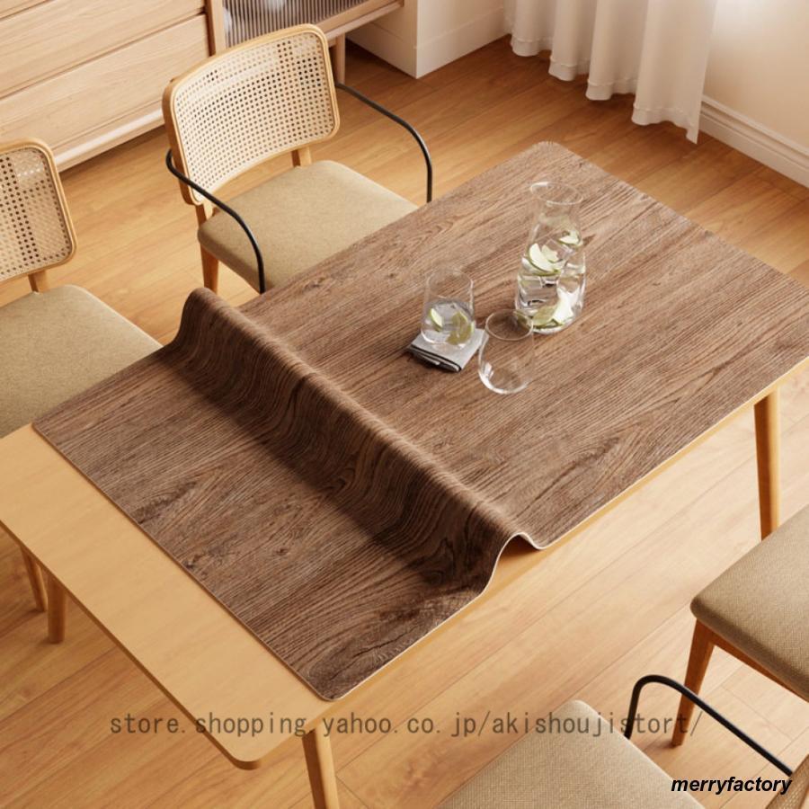 テーブルクロス 長方形 北欧 おしゃれ 撥水 防油 防水 テーブルカバー 撥水加工 汚れ防止 耐熱 PUレザー製 テーブルマット 木目調 食卓カバー 多用途 多機能