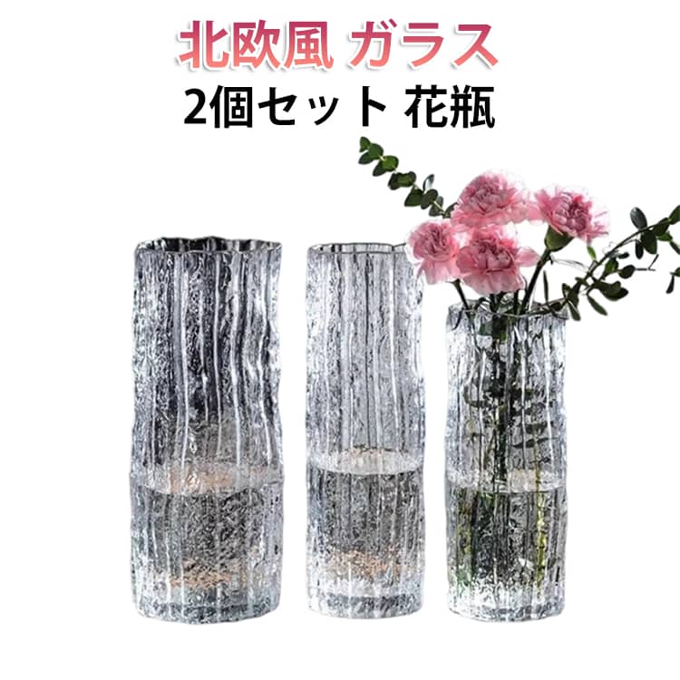 Rakuten - 北欧風 花瓶 ガラス プレゼント モダン フラワーベース 2個セット 高貴 花瓶 おしゃれ 上品 高級感 花器 シンプル 花びん 花器 フラワーベース シリンダー 2個セット 切花 花束 母の日 敬老の日 植物 ギフト 玄関 リビング