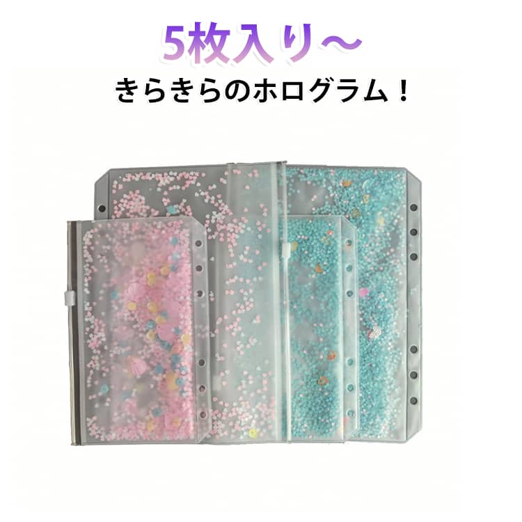 オーロラ 6穴バインダー用 A5 ホログラム入り ポケット ジッパー付き A6 ファイル ...