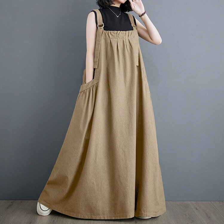 ジャンパースカート 送料無料 サロペットワンピース ジャンスカ 送料無料 ロング丈 体型カバー スカート オールインワン マキシワンピース サロペット ポケット付き 大人 ワンピース おしゃれ かわいい カジュアル