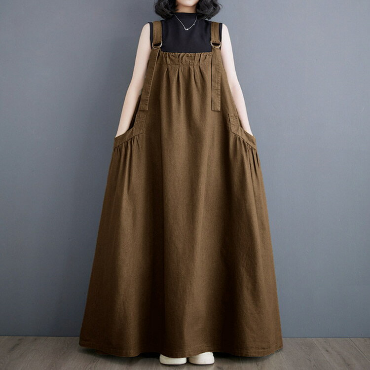 ジャンパースカート 送料無料 サロペットワンピース ジャンスカ 送料無料 ロング丈 体型カバー スカート オールインワン マキシワンピース サロペット ポケット付き 大人 ワンピース おしゃれ かわいい カジュアル