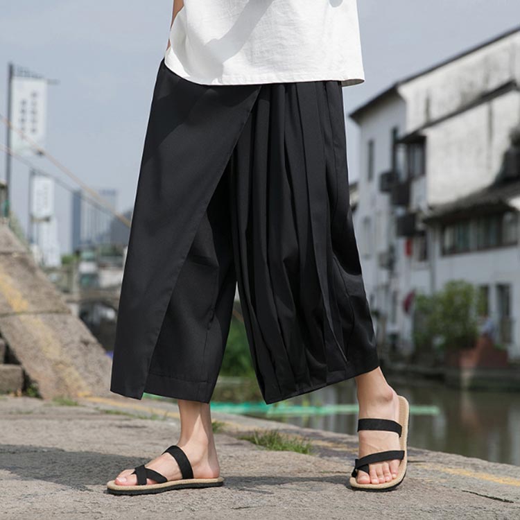 モノクロ ワイドパンツ 巻きスカート メンズ 和風 クロップドパンツ 【送料無料】 ...