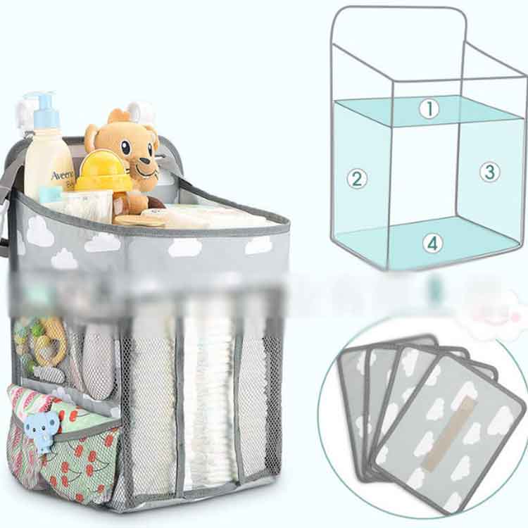 子供部屋収納 ベビーベッド収納ポケット ハンギング収納袋 収納袋 片付け ポケット おむつ収納袋 ベビーベッド収納ポケット おもちゃ収納 哺乳瓶 小物入れ 大容量 吊り袋 折りたたみ式 多機能 引っ掻き防止 大容量
