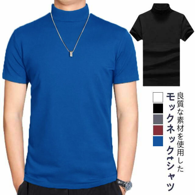 半袖 紳士服 tシャツ 襟高さ4-5cm カットソー スリム 2枚セット 無地tシャツ 半袖Tシャツ 春秋 夏 ハイネック ハイネックtシャツ 無地 シンプル 着瘦せ 重ね着 ティーシャツ トップス カジュアル ゴルフウェア ハイネック 大きいサイズ シンプル 紫外線カット