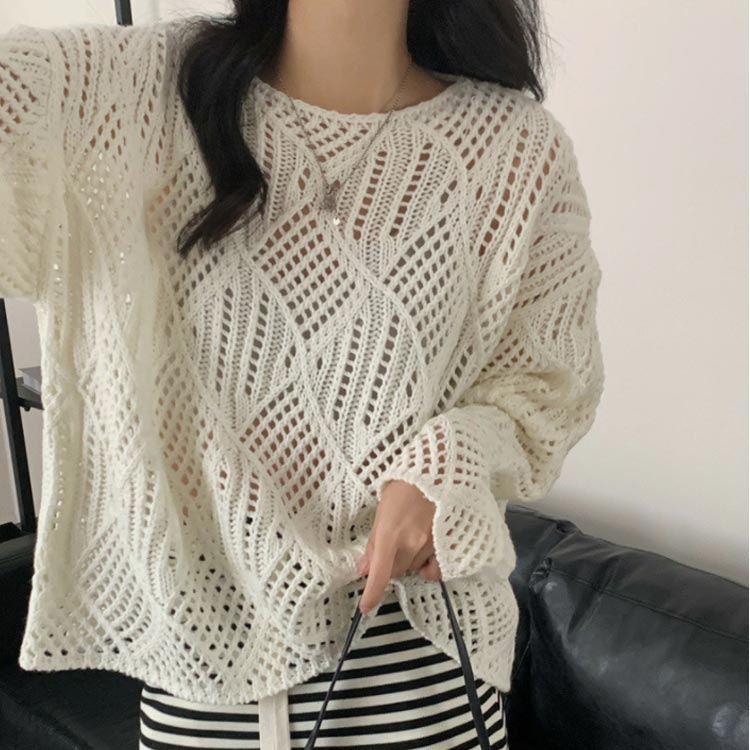 可愛い ニット 長袖 サマーニット パフスリーブ トップス 春 サマーニット ゆった...