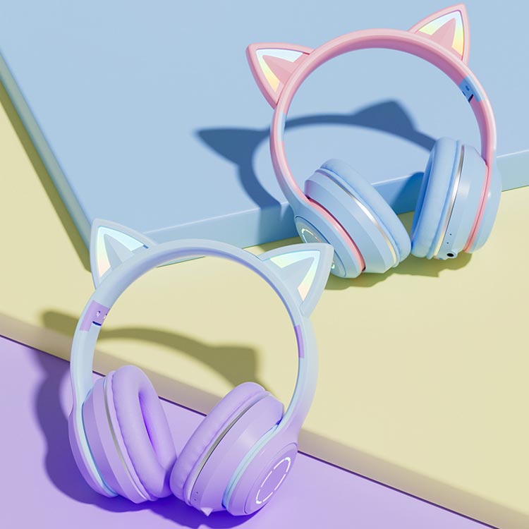 ヘッドセット ワイヤレスヘッドホン ヘッドホン マイク付き Bluetooth 猫耳 イヤホ...