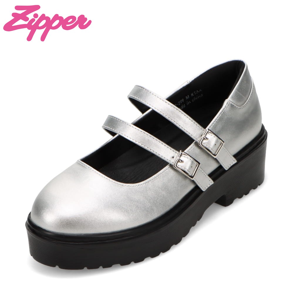 ジッパー Zipper ZP-299 レディース靴 靴 シューズ 3E相当 カジュアル シューズ パンプス 厚底 ストラップ ベルト ラウンドトゥ 人気 ブランド シルバー