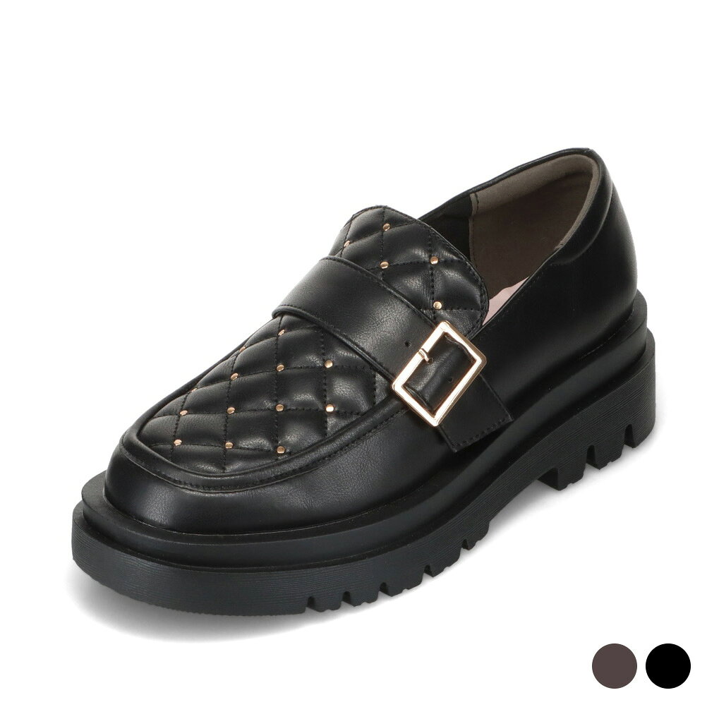 ピンクラテ PINK-latte PNK-1820 キッズ靴 靴 シューズ 2E ローファー カジュアル シューズ キッズ 厚底 子供靴 女の子 キルティング ゴールド 金具 ボリュームソール ベルト バックル