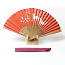 扇子 女性用 婦人向け扇子(切り絵「犬&猫」花びら 朱) 和紙&シルク扇子 扇子レディース 扇子袋付き プレゼント お土産 贈答 京都土産 おしゃれ 夏扇子