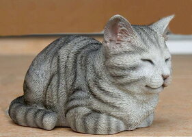 ねこの置物ガーデニングガーデンオーナメント置物オブジェインテリアかわいい雑貨樹脂猫ネコ動物ディスプレイ【香箱ねこミニ(グレー)】