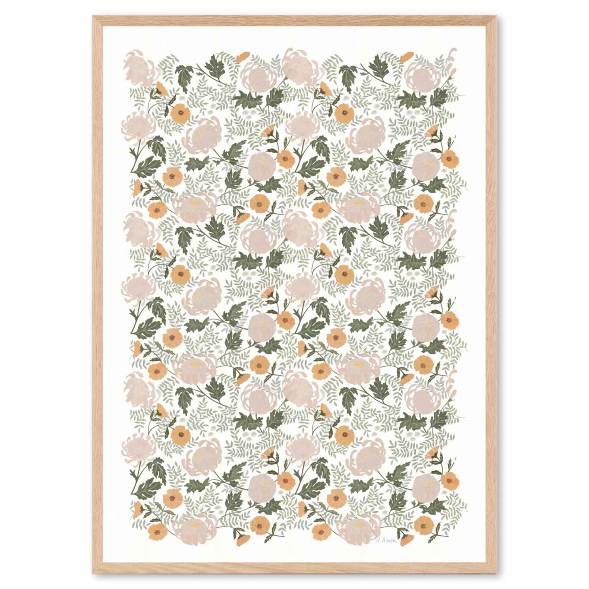 乐天商城 - Poster & Frame アートポスター 50×70cm Peony allover 北欧 インテリア おしゃれ 人気 アートプリント 高品質 サイズ 送料無料 壁掛け 玄関 寝室 リビング 海外 デンマーク モダン 絵画 木 抽象アート 幾何学