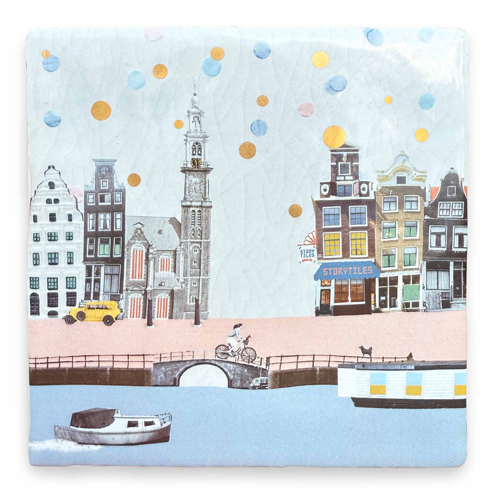StoryTiles オランダ製の壁掛けアート Amsterdam is celebrating Mサイズ（13×13cm） セラミックタイル ウォールデコレーション インテリアタイル オランダ雑貨 陶器 インテリア雑貨 壁飾り 壁面装飾 アートタイル