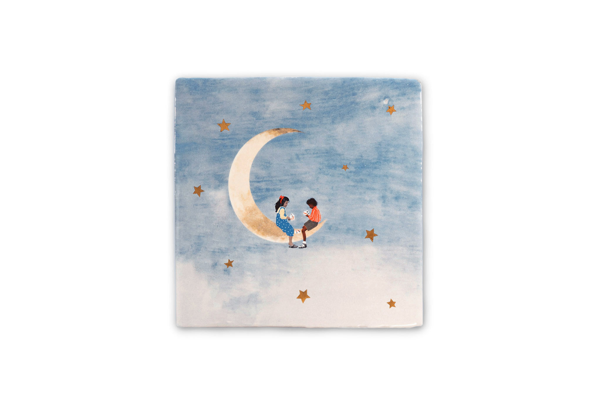 StoryTiles　オランダ製セラミックタイル/陶板/ウォールデコレーション　Little friends on the moon　Sサイズ（10×10cm）　【ウォールアート 人気 おすすめ ウォールデコレーション セラミック 陶器 タイル 陶板 北欧雑貨 モノトーン おしゃれ インテリア モノクロ 壁掛け
