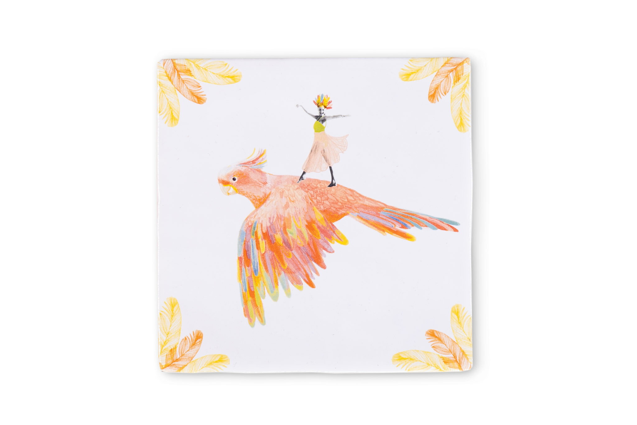 樂天商城 - StoryTiles　オランダ製セラミックタイル/陶板/ウォールデコレーション　Bird of paradise　Mサイズ（13×13cm）　【ウォールアート 人気 おすすめ ウォールデコレーション セラミック 陶器 タイル 陶板 北欧雑貨 モノトーン おしゃれ インテリア モノクロ 壁掛け 小物 可愛