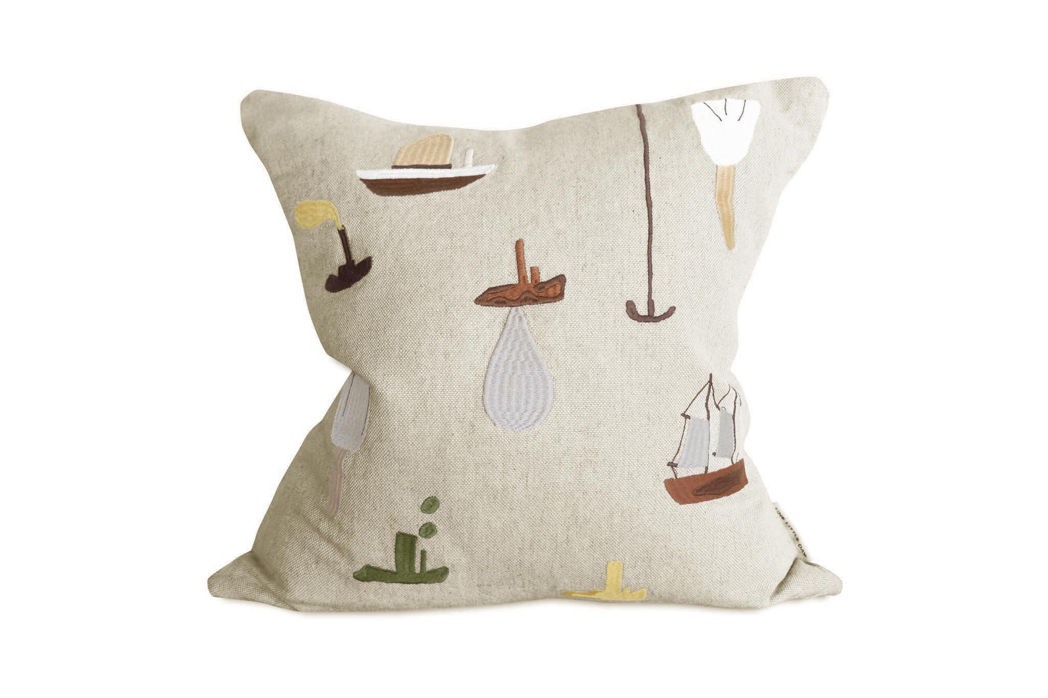 Fine Little Day ファインリトルデイ クッションカバー SAIL WITH ME 48×48cm 刺繍 リネン コットン 綿..