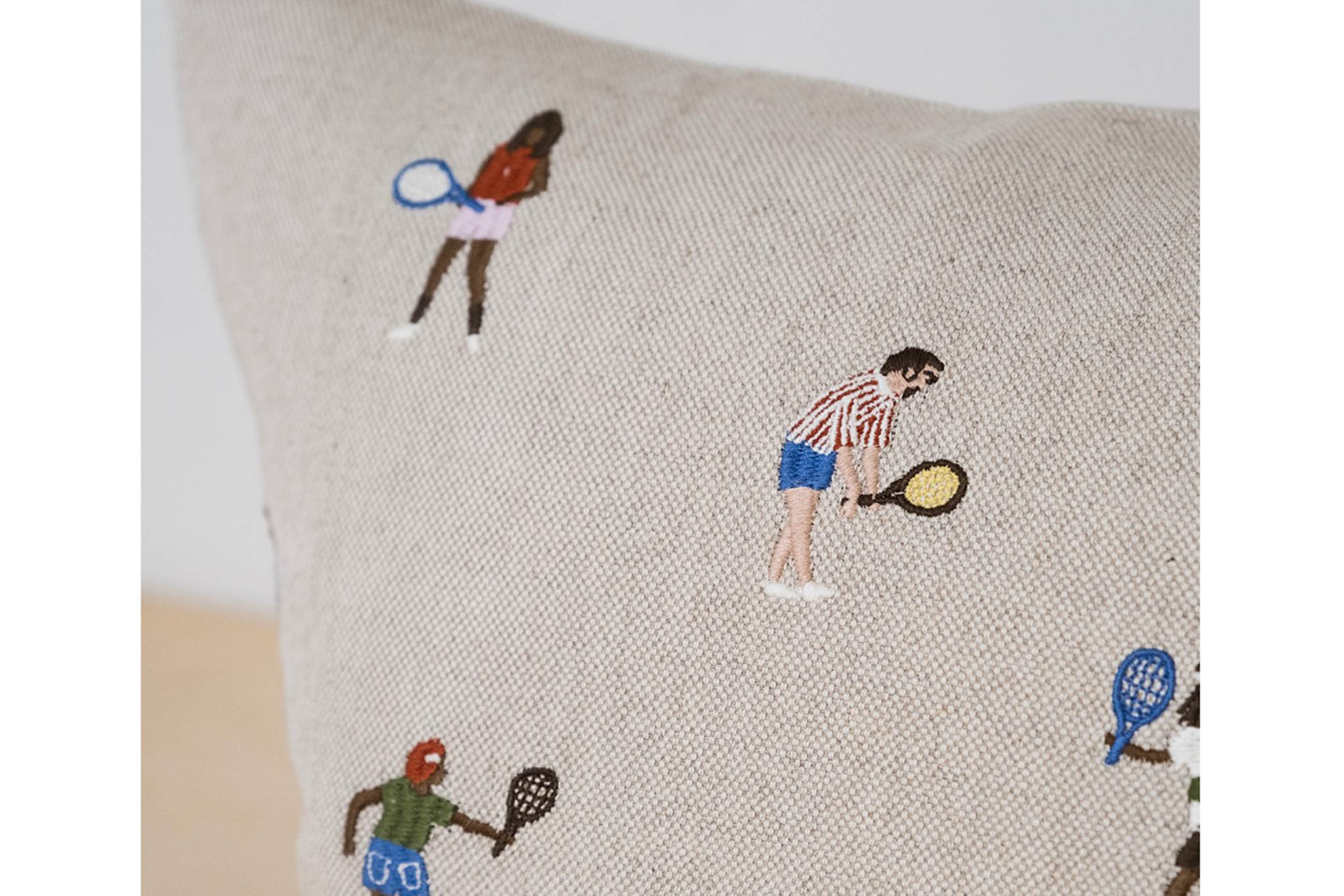 Fine Little Day ファインリトルデイ クッションカバー TENNIS 48×48cm 刺繍 リネン コットン 綿 麻 ソファ 枕カバー 正方形 北欧インテリア 北欧雑貨 リビング雑貨 北欧デザイン ナチュラルインテリア