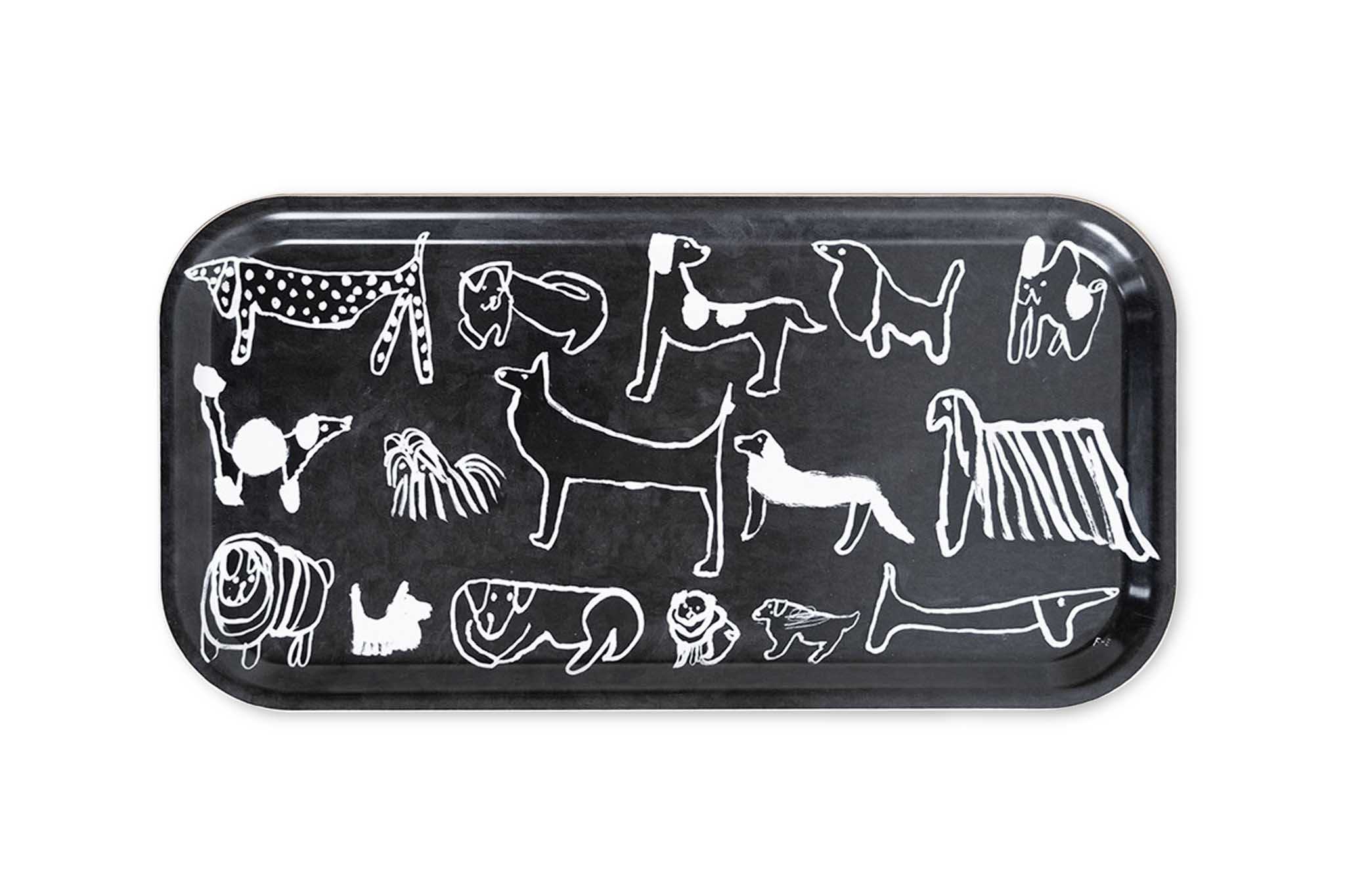 Fine Little Day ファインリトルデイ 長方形トレイ DOGS 43×22cm お盆 トレー 木製トレイ 食卓トレイ サービングトレイ イラスト 細長い 横長 北欧インテリア 北欧雑貨 リビング雑貨 北欧デザイン ナチュラルインテリア