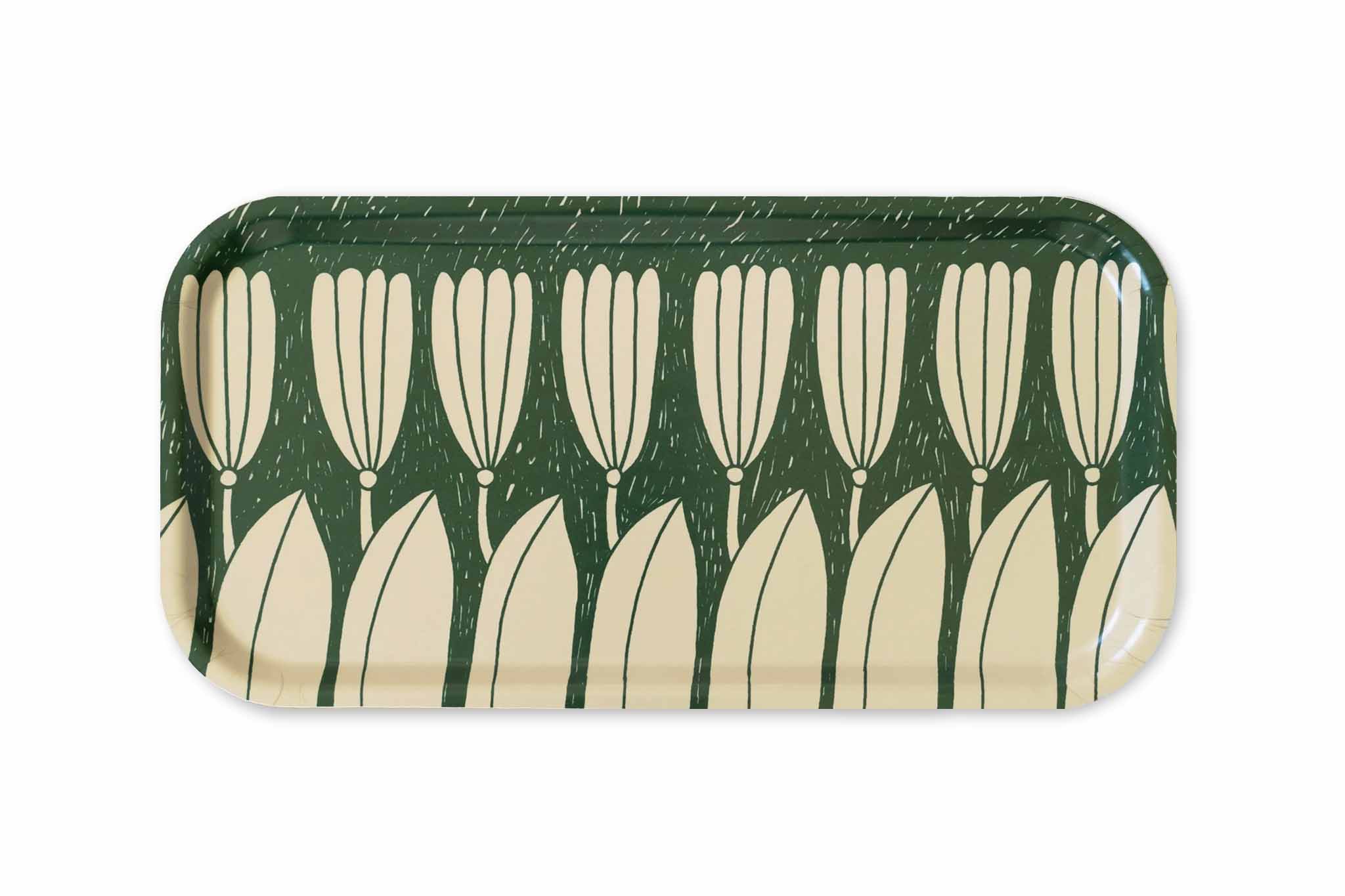 Fine Little Day ファインリトルデイ 長方形トレイ KROKUS グリーン 43×22cm お盆 トレー 木製トレイ 食卓トレイ サービングトレイ イラスト 細長い 横長 北欧インテリア 北欧雑貨 リビング雑貨 北欧デザイン