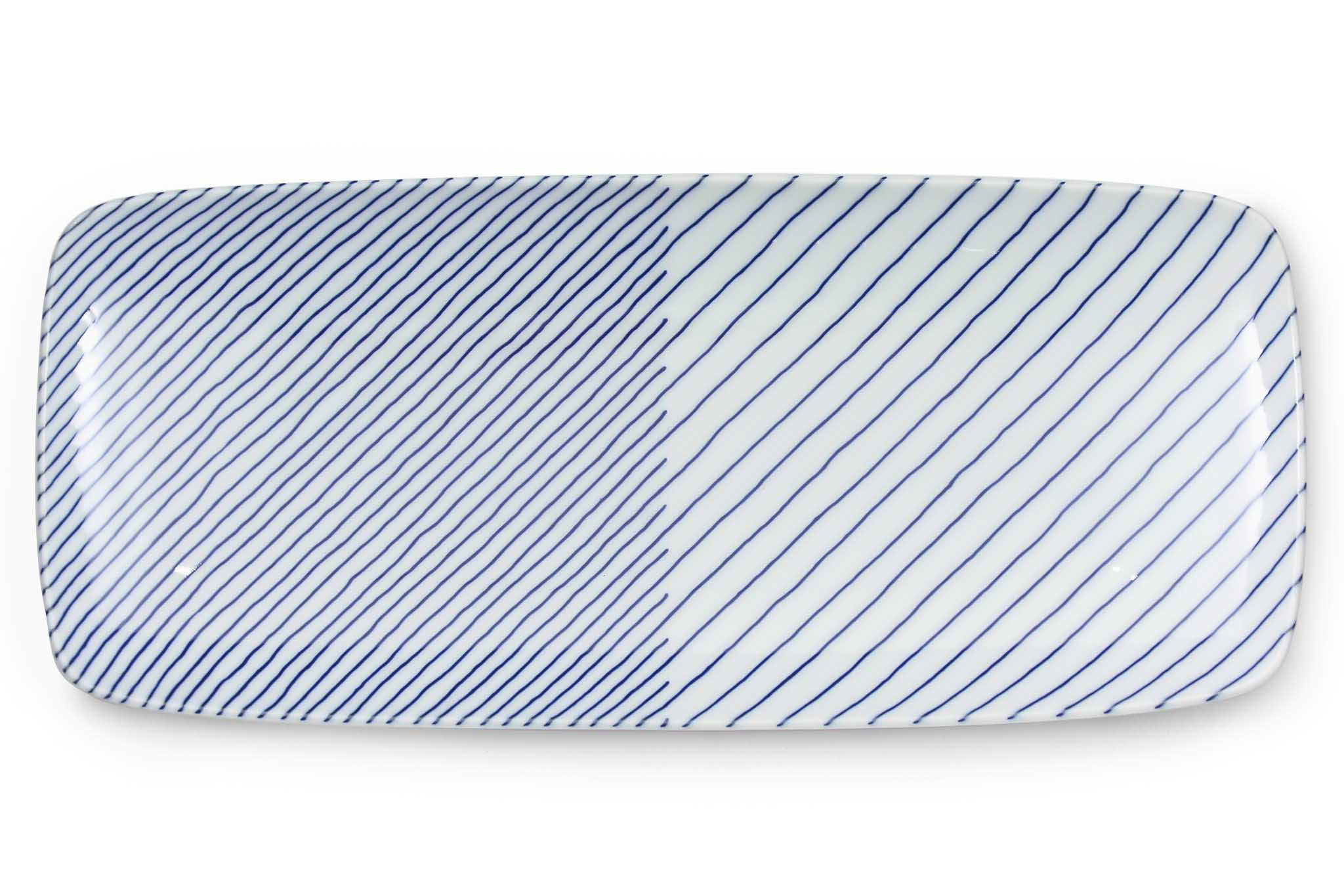 白山陶器　重ね縞シリーズ 長焼皿　【白山陶器 HAKUSAN 波佐見焼 北欧 食器 おしゃれ インテリア セラミック シンプル 人気 おすすめ 日本製 お皿 中皿 デザートプレート 和食器 洋食器 平皿 角皿 焼き物皿 焼き魚 玉子焼き お寿司 グッドデザイン賞 ブルー 青色】