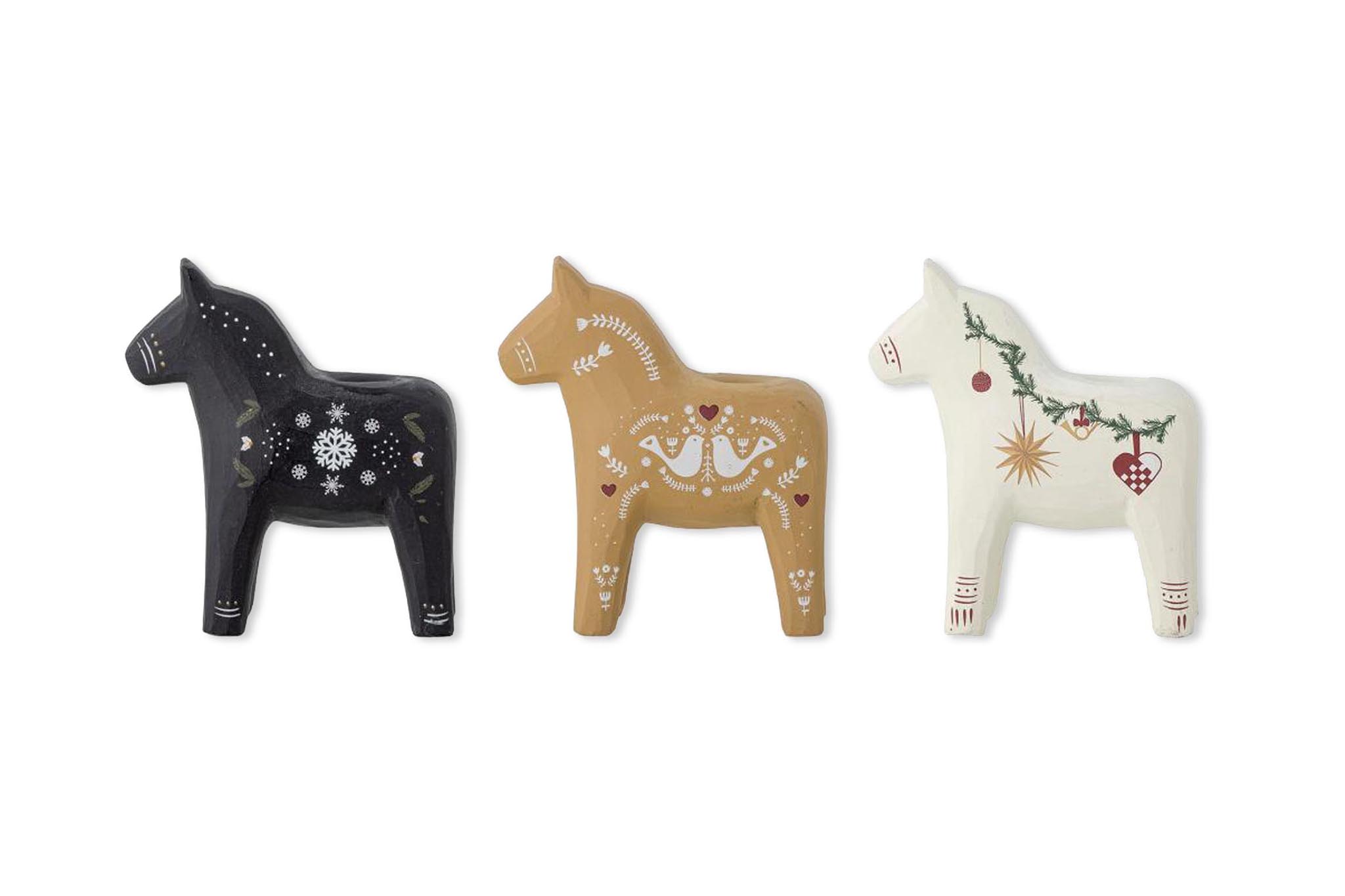 【在庫限り】【再入荷なし】Bloomingvilleブルーミングヴィル　ナチュラルカラーのダーラナホース　キャンドルホルダー　小　3体セット【北欧雑貨 北欧デザイン インテリア デンマーク シンプル モダン モノトーン おしゃれ インテリア 暮らし モノ】