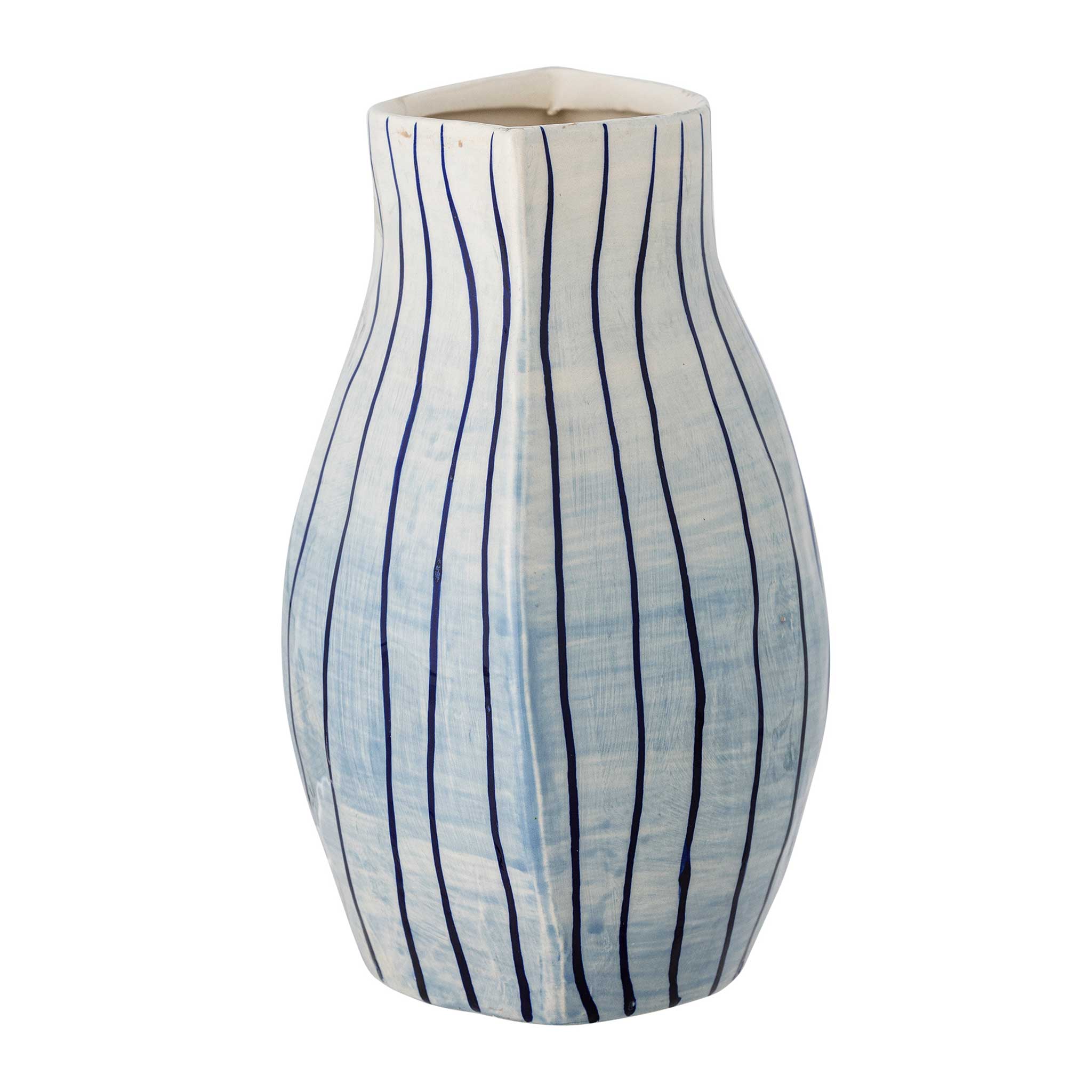 Bloomingville ブルーミングヴィル ぽってりと丸みを帯びたシルエットのフラワーベース Esra Vase 高さ21cm クラシック ホワイト ブルー 青色 ストライプ 北欧雑貨 デザイン 日本 正規品 インテリア おしゃれ ナチュラル 置物 [2]