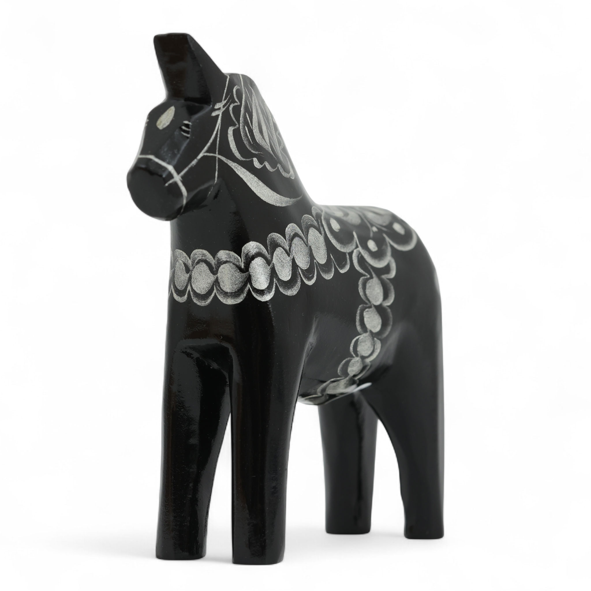 Grannas Olsson グラナス オルソン ダーラナホース ブラック・シルバー 13cm 黒色 ダーラホース 木馬 北欧雑貨 スウェーデン雑貨 ハンドメイド 木製置物 伝統工芸品 スカンジナビア 幸運の馬 お守り雑貨 手作りオブジェ [2]