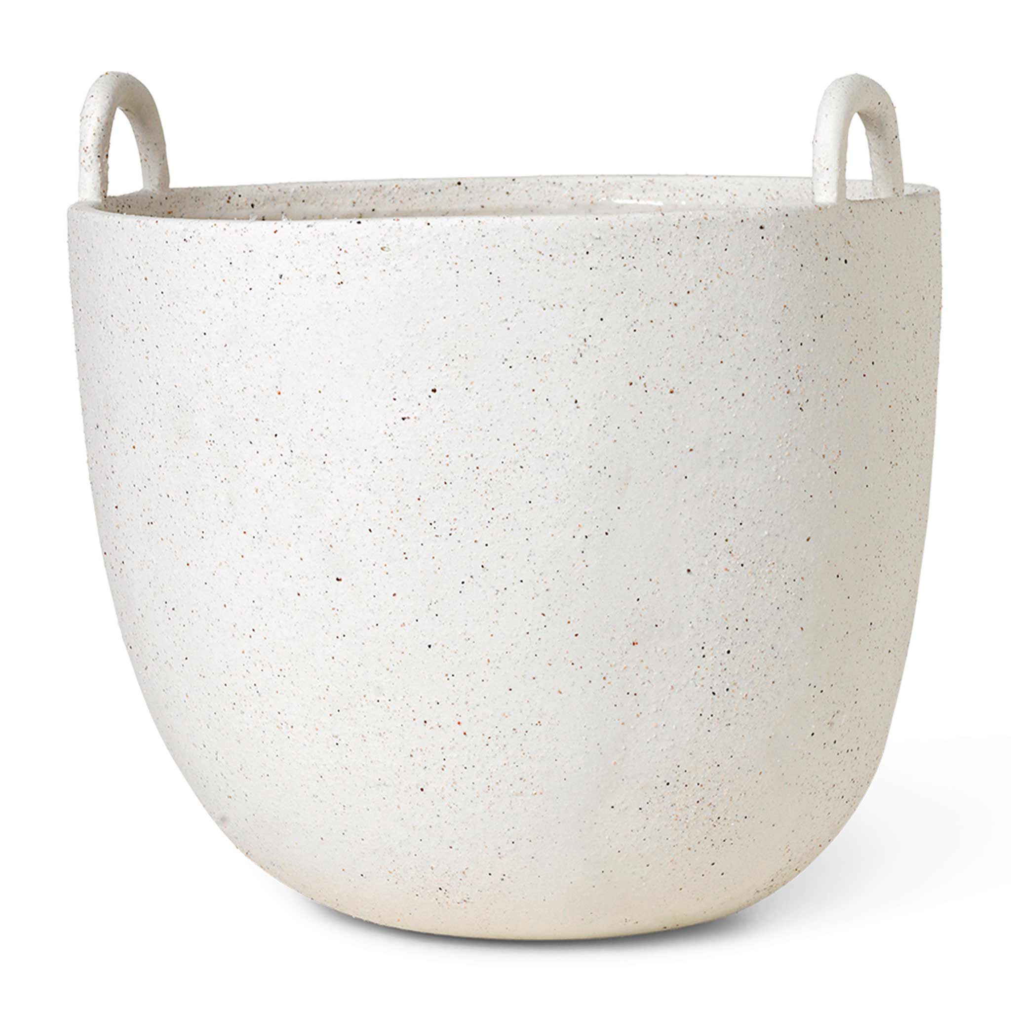 樂天商城 - Ferm Living ファームリビング 粒状の表情が魅力の持ち手付きフラワーポット Speckle Pot 直径30cm オフホワイト ストーンウェア 植木鉢 大型 インテリア 北欧 デザイン ガーデン プランター 花鉢 室内植木 グリーン