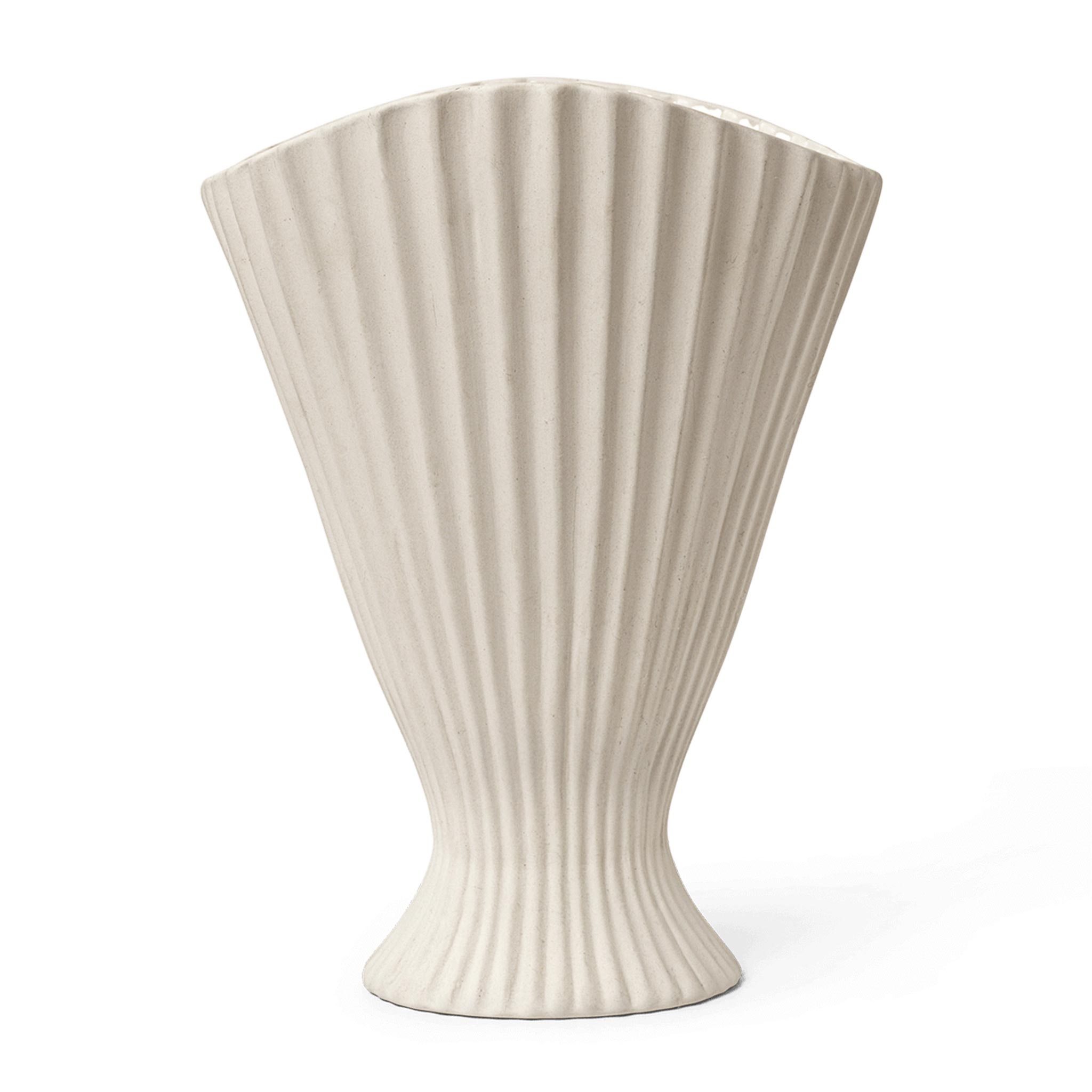 Rakuten - Ferm Living ファームリビング 柔らかなプリーツ状フォルムが特徴のフラワーベース Fountain Vase 高さ30cm オフホワイト 北欧 インテリア ストーンウェア 花器 デザイン 花飾り 生花 ドライフラワー 卓上 室内装飾 玄関