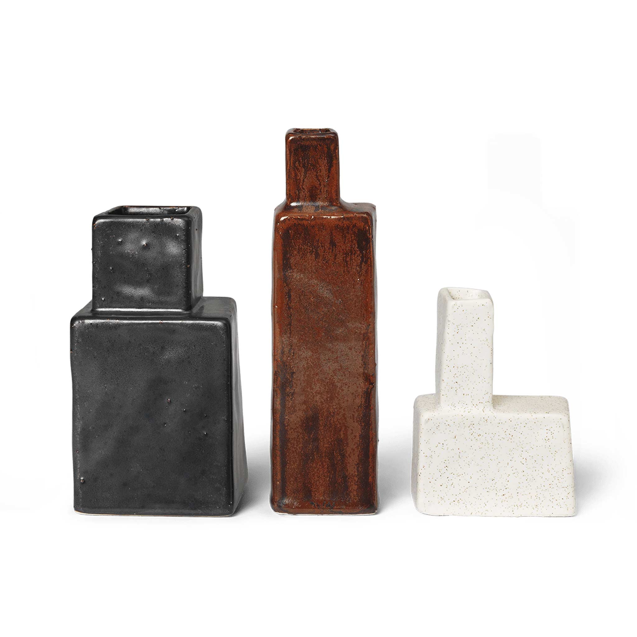 花瓶 - Ferm Living ファームリビング 洗練された幾何学フォルムと釉薬の風合いが美しいミニベース 3点セット 北欧 インテリア 花器 フラワーベース 陶器 デザイン雑貨 生花 ドライフラワー 卓上 室内飾り 玄関 リビング ダイニング アクセント雑貨