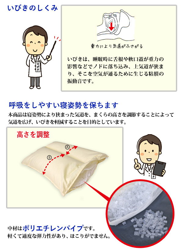 枕 40×50cm いびき軽減ピロー 骨・筋肉の専門家が発案した枕 日本製 オールシーズン 綿100% まくら ピロー いびき対策 プレゼント やわらか 洗える 新生活 丸洗いOK 車中泊