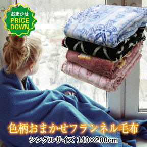 毛布 シングルサイズ 140×200cm【訳あり】色柄おまかせ （N）フランネル毛布 ポリエステル100% あったかブランケット 暖か もうふ 冬用 寝具 車中泊対策 節電 丸洗いOK ふわふわ 柔らか 旅行用 客用 子ども ペット