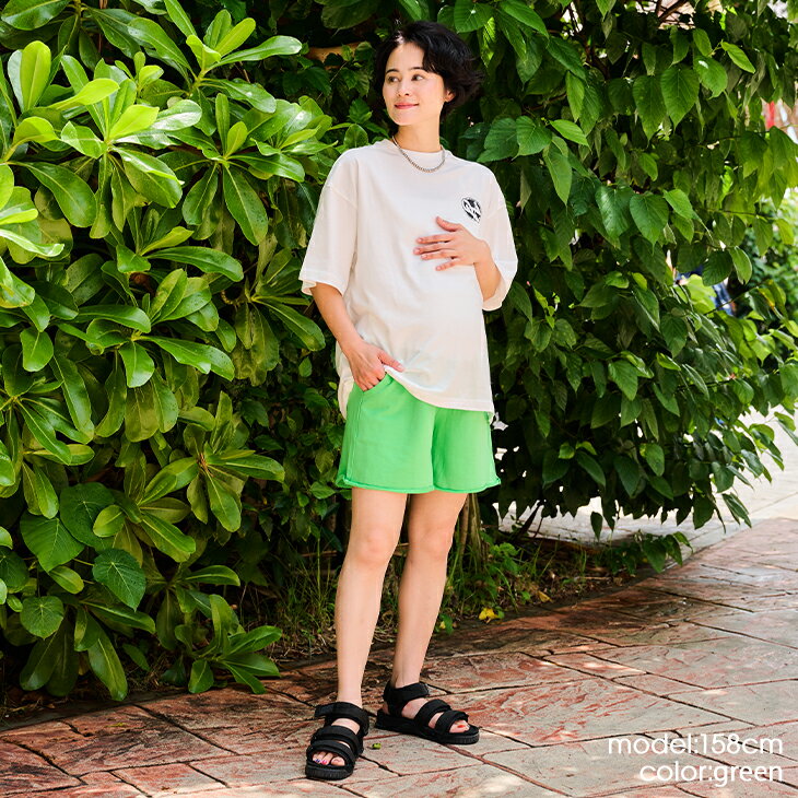 【メール便可】リラックススウェットショートパンツ【マタニティ服／産前産後】fc24ss-spt01 カジュアル 妊婦 妊娠 産前産後 春夏秋冬