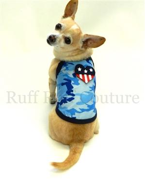 セール【Ruff Ruff Coutureラフラフクチュール】セレブ愛用 camo blue summer Tank - straps heart タンクトップ 犬服 ペット ウエア セレブ犬 小型犬