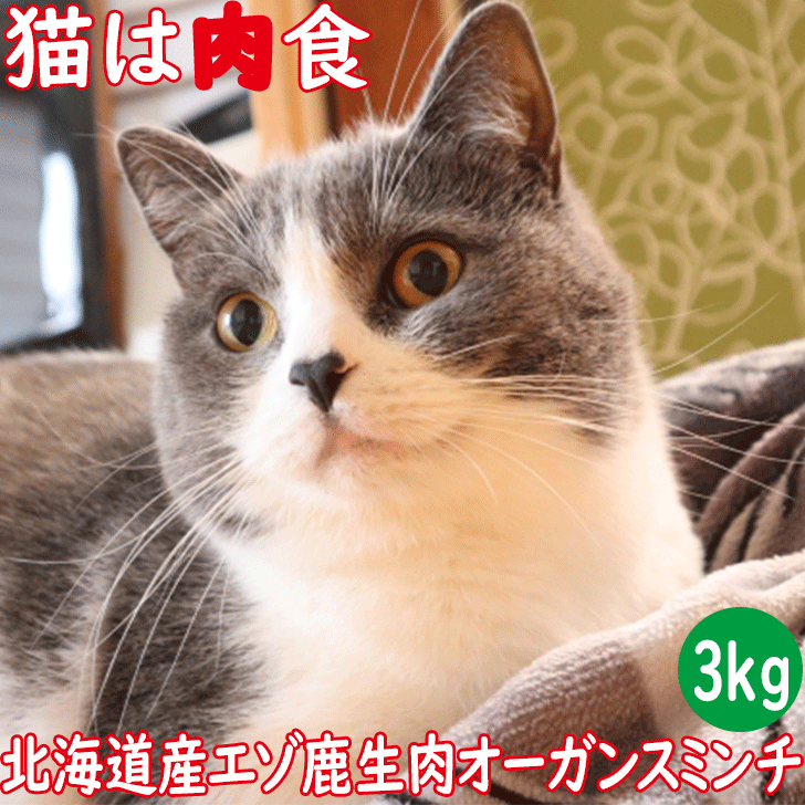 楽天木製品とペット用品のチョコモコ【エゾ鹿生肉オーガンスミンチ3kg猫用 冷凍】北海道産野生のエゾシカ肉に心臓 レバーを配合 内蔵肉入 ねこ用 猫用 ペット用シカ肉フード お試し サンプル ペットフード キャットフード 生肉 猫用 内蔵肉 ひき肉 ミンチ 手作り ご飯 国内生産 日本製 国産 タンパク質 鹿肉