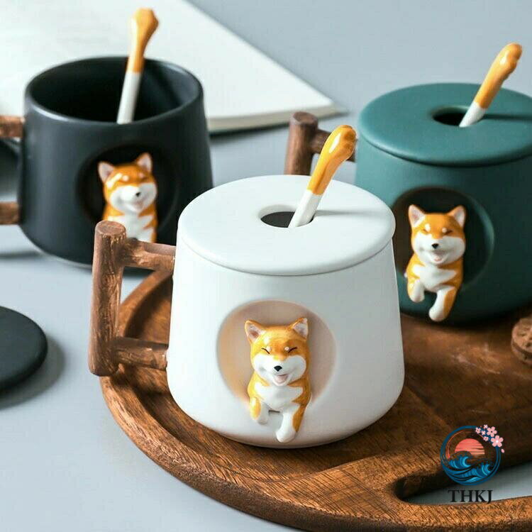北欧風柴犬柄マグカップ陶磁器製大容...