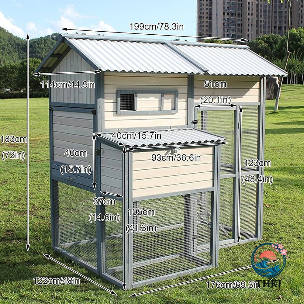 chocotto+(ちょこっとぷらす)の家庭鶏小屋 戸外木製鶏ケージ 巣箱付き 鶏 4 6 羽収容可能 取り外し可能なトレイ付き鶏ケージ ガーデン裏庭 農場用｜アングル2
