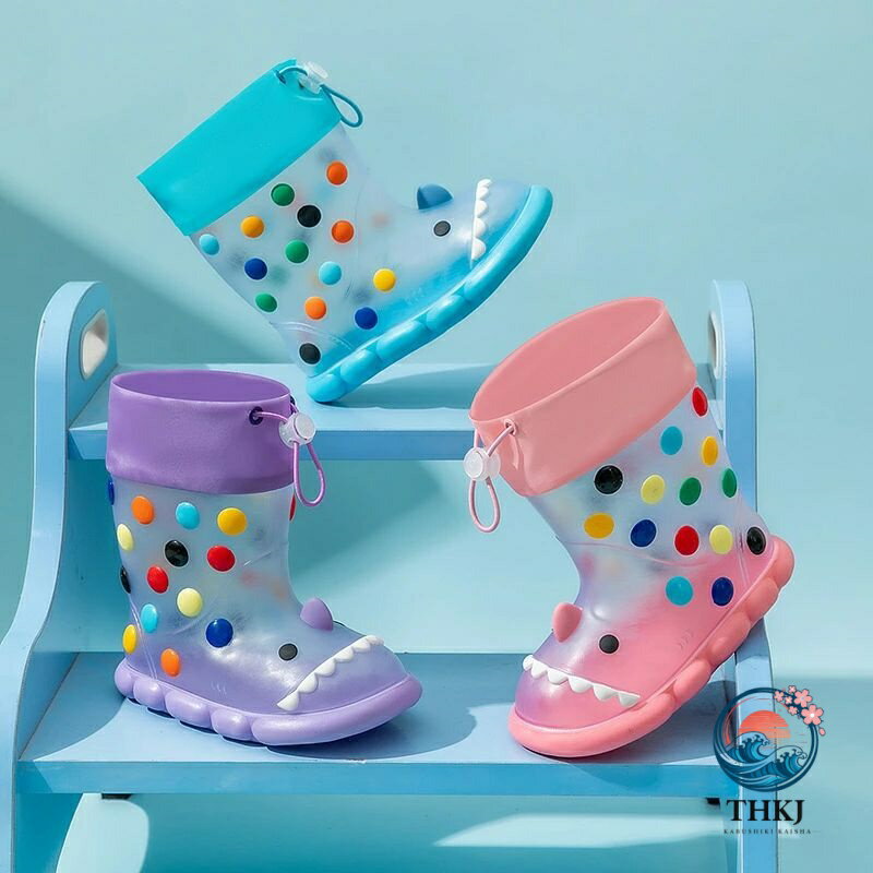 子供レインブーツ レインシューズ サメ柄長靴 防水子供雨具