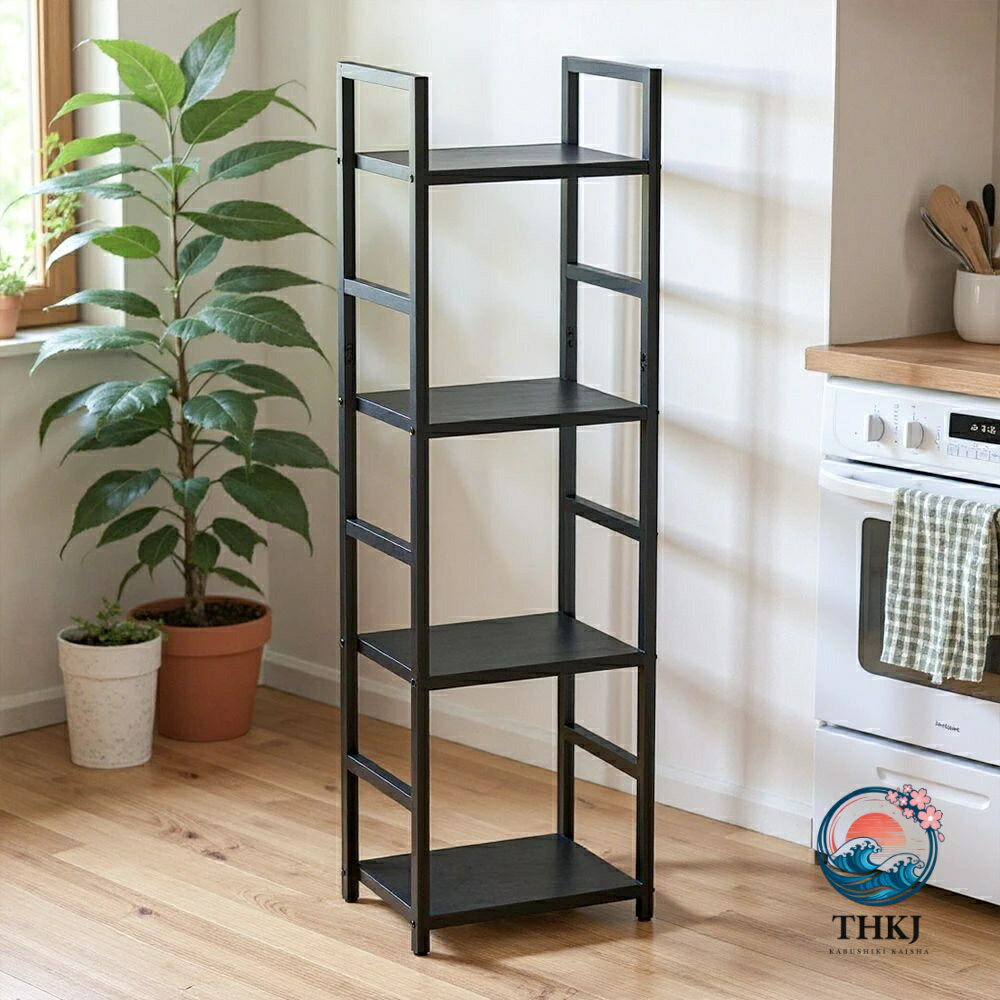 【全品2点で5%OFF】オープンシェルフ 収納ラック 棚 4段 スリム 木製棚板 収納棚 ...