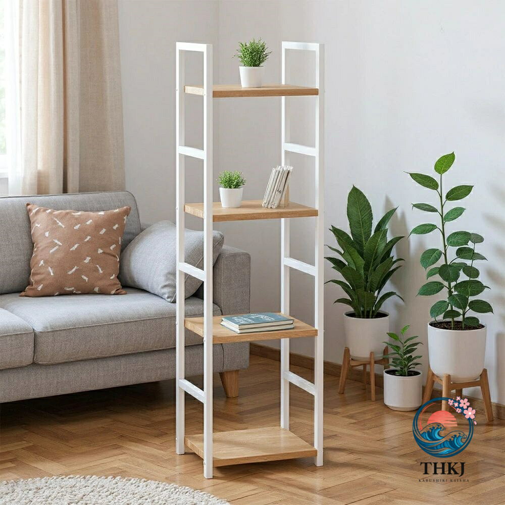 【全品2点で5%OFF】オープンシェルフ 収納ラック 棚 4段 スリム 木製棚板 収納棚 ...