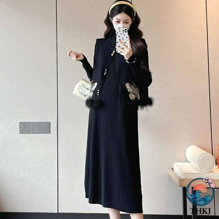 ベスト ワンピースの 2 点セット 授乳口付きワンピース ニットワンピース 授乳服 ...